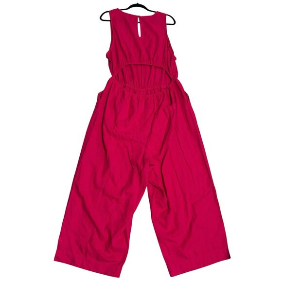 Universal Thread Linen Jumpsuit Plus Sz XXL Pink VNeck Cutout Back Elastic Waist - Picture 4 of 9